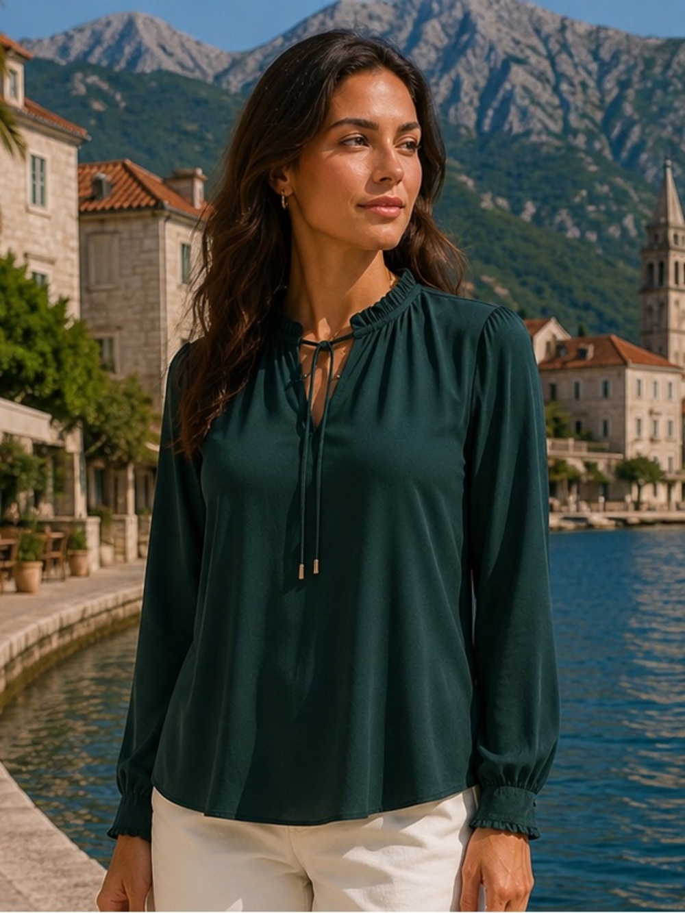 💚Calvin Klein Green Ruffled Tie Front Blouse 💚